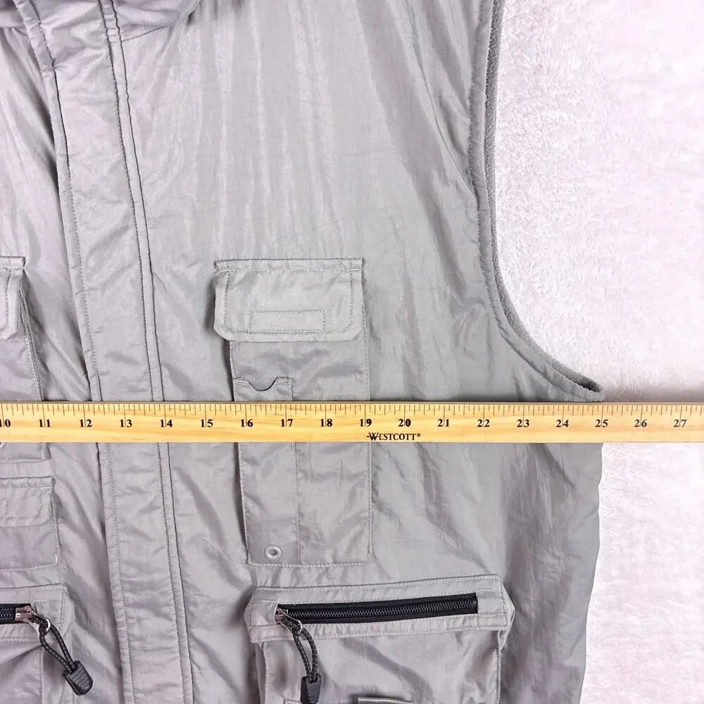 VTG Y2K Gap Cargo Utility Vest Mens XL Gray Nylon Fleece Skate Outdoors Hiking